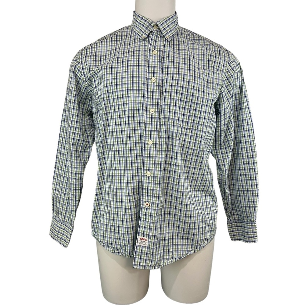 Izod Men’s Blue/Green Large Plaid Long Sleeve Button Down Shirt (584)